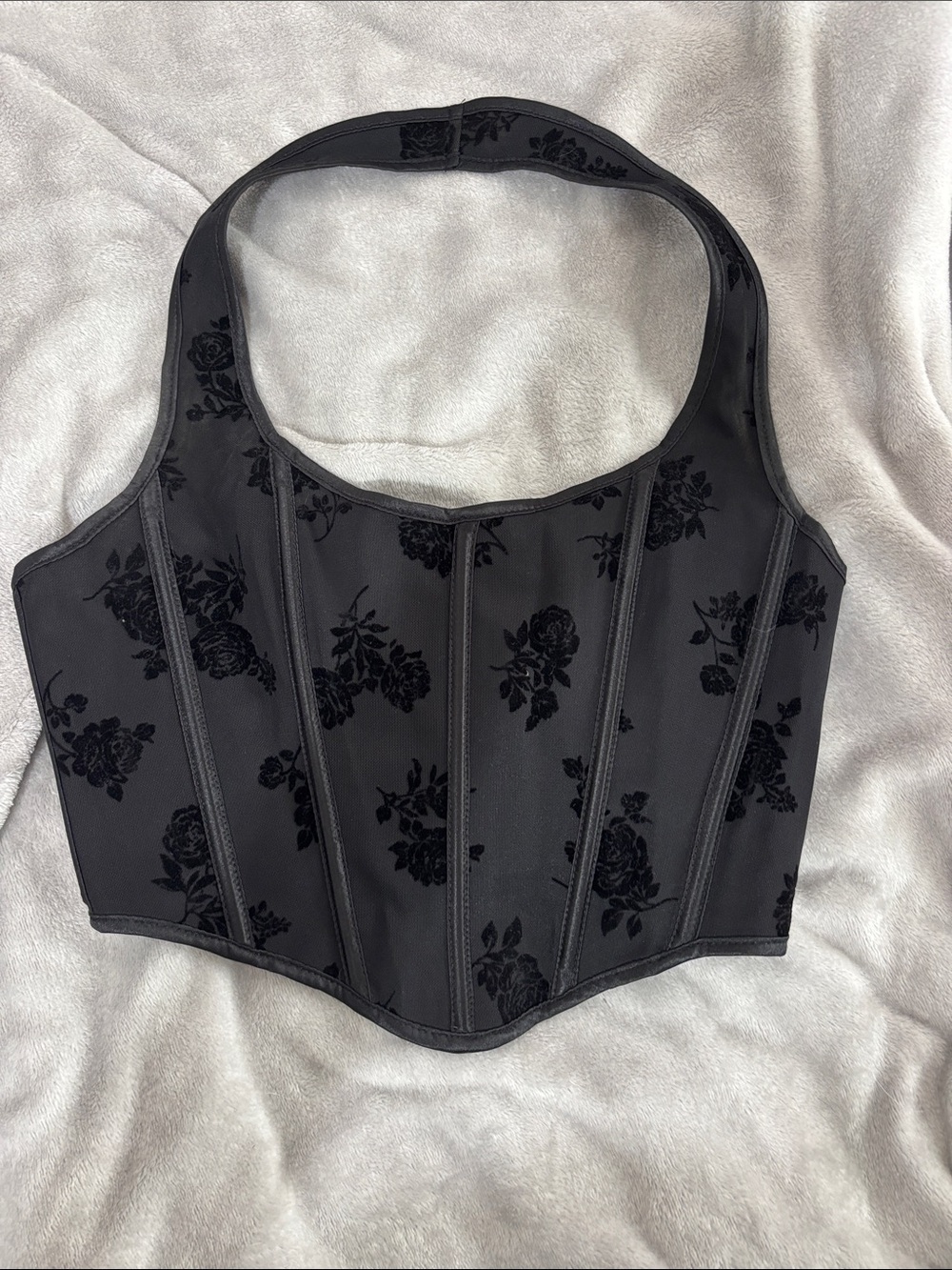 Black Floral Velvet Burnout Corset Top